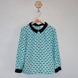 Kate Spade top mint green and black bow tie print